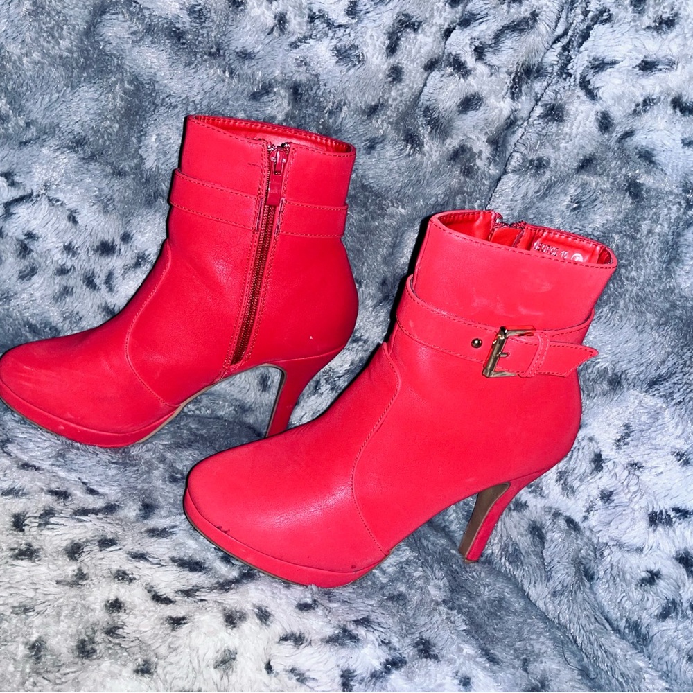Women’s Red Heeled Suede Boots